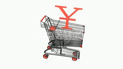 Shopping Cart with RMB china money.retail,buy,cart,shop,basket,sale,discount,supermarket,