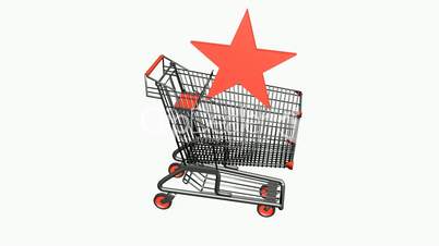 Shopping cart with the Five-pointed star.retail,buy,cart,shop,basket,sale,customer,discount,supermarket,market,