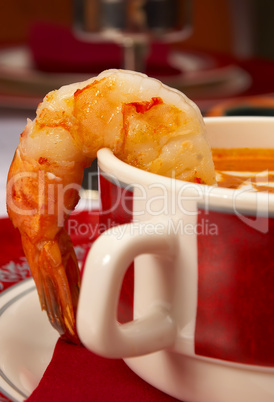 Tasty soup on a table at restaurant