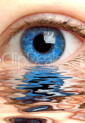 Human eye reflected in a surface of water