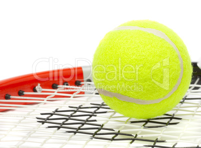 Tennis racket with a ball.