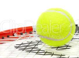 Tennis racket with a ball.