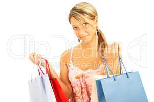 girl with bags - comparison shopping. Sale!