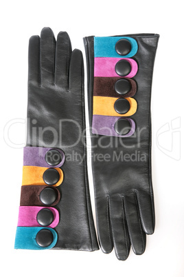 Female leather gloves on a white background