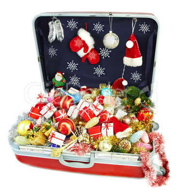 big suitcase with gifts for Christmas