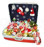big suitcase with gifts for Christmas