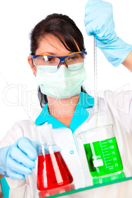 scientist in laboratory with test tubes