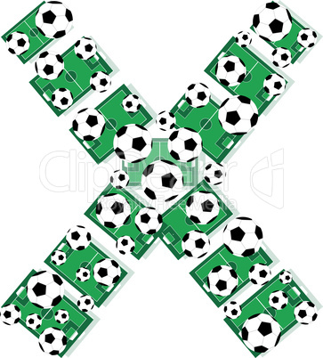 x, Alphabet Football letters made of soccer balls and fields. Vector