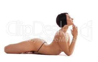 nude woman relax in yoga pose isolated