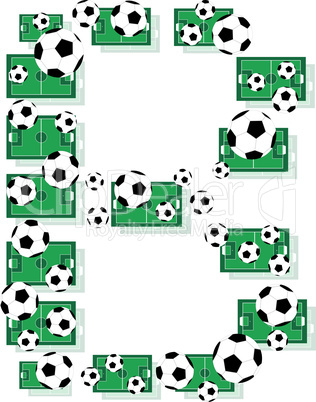 B, Alphabet Football letters made of soccer balls and fields. Vector