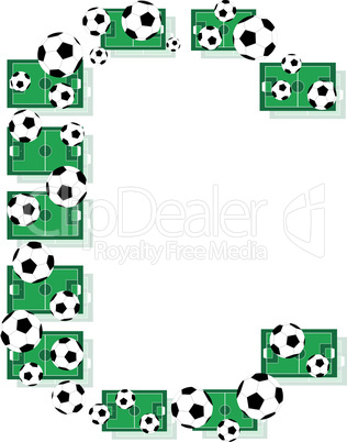 C, Alphabet Football letters made of soccer balls and fields. Vector