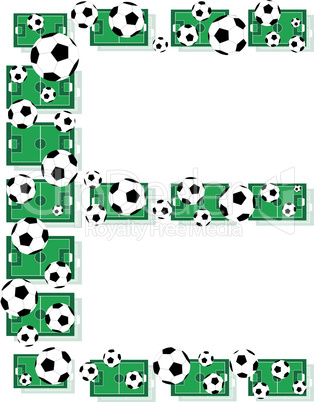 E, Alphabet Football letters made of soccer balls and fields. Vector