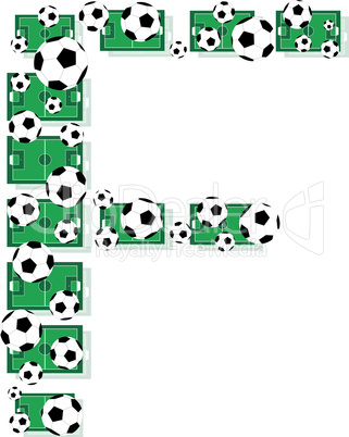 F, Alphabet Football letters made of soccer balls and fields. Vector