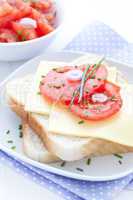 Brot mit Käse und Tomate / bread with cheese and tomato