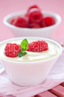 frischer Vanillepudding und Beeren / fresh pudding and raspberri