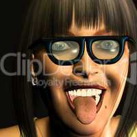 portrait einer Frau mit ausgestreckter Zunge
