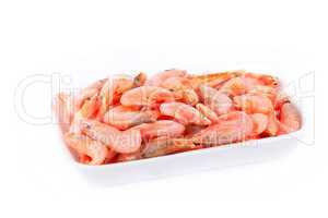 Frozen red shrimps in white box