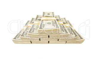 Stacks of One Hundred Dollar Bills on White