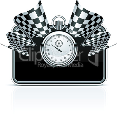 Checkered flag with a stopwatch background