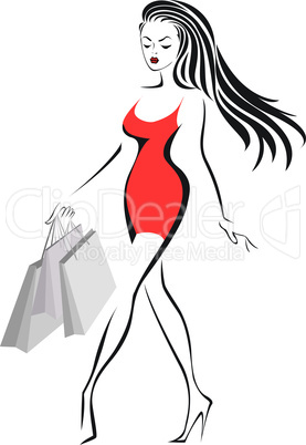Woman with shopping bags.eps