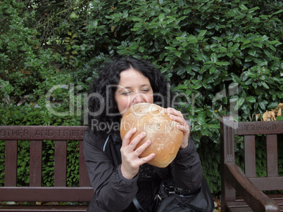 Girl eating bread