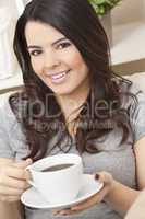 Beautiful Hispanic Latina Woman Drinking Tea or Coffee