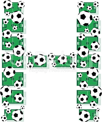 H, Alphabet Football letters made of soccer balls and fields. Vector
