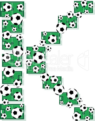 k, Alphabet Football letters made of soccer balls and fields. Vector