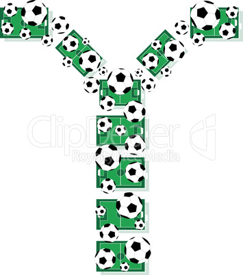 Y, Alphabet Football letters made of soccer balls and fields. Vector