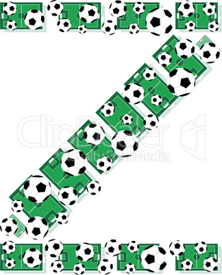 Z, Alphabet Football letters made of soccer balls and fields. Vector