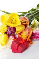 Tulips and red gift box