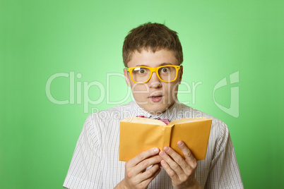 Young man bookworm reading