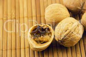 walnuts on a bamboo mat