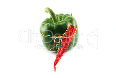 green pepper and chili pepper isolated on white