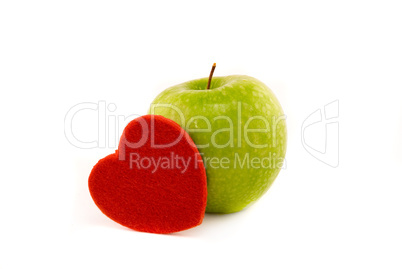 apple and heart isolated on white
