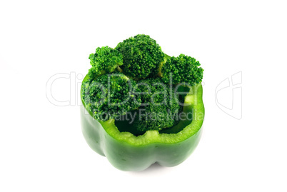pepper and broccoli isolated on white