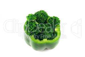 pepper and broccoli isolated on white