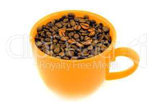 cup with coffee beans isolated on white