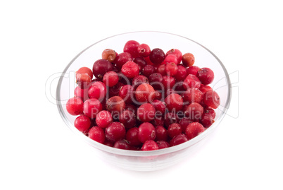 cranberries in a glass bowl isolated on white