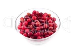 cranberries in a glass bowl isolated on white