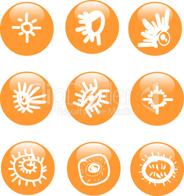 Glossy sun web button icon set isolated