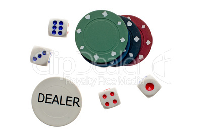 Poker chips and dice
