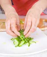 chef decorate plate with food