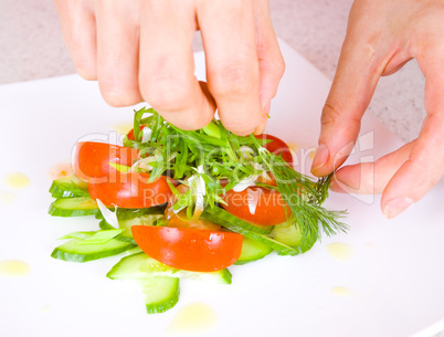 chef decorate plate with food