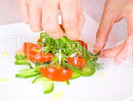 chef decorate plate with food