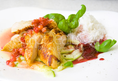 roasted turkey fillet with cranberry sauce and rice