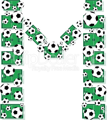 M, Alphabet Football letters made of soccer balls and fields. Vector