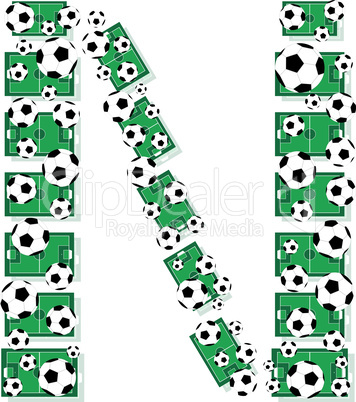 N, Alphabet Football letters made of soccer balls and fields. Vector
