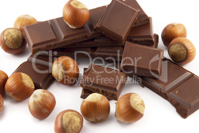 nuts and chocolate isolated on white