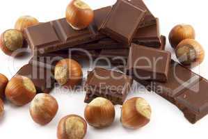 nuts and chocolate isolated on white
